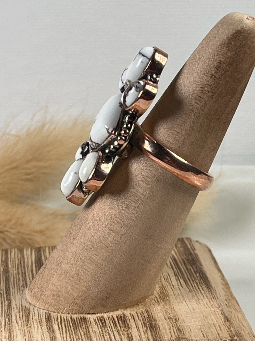 Solid Copper Wild Horse Gemstone Statement Ring Size 6.75 Adjustable - Picture 3 of 8